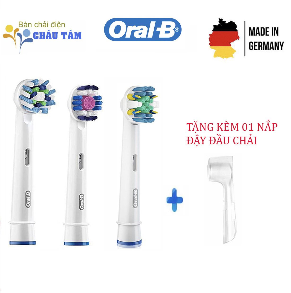 [HCM]Bộ 3 đầu bàn chải Oral-B + 1 nắp bảo vệ đầu bàn chải