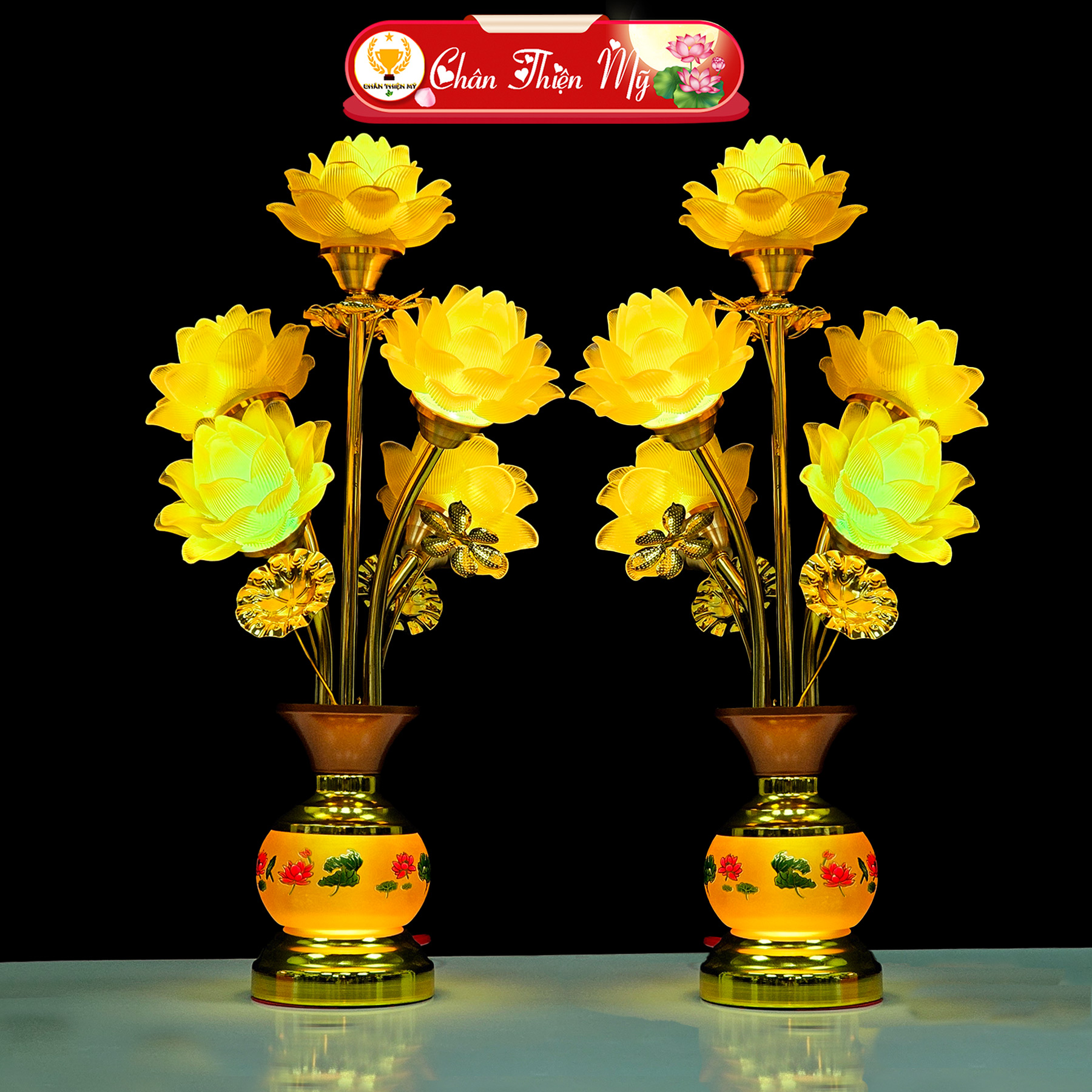  Đèn Thờ Hoa Sen Lưu Ly 5 Bông Led Đổi Màu CHÂN THIỆN MỸ Đồ Thờ Cúng Trang Trí Bàn Thờ Cao Cấp 