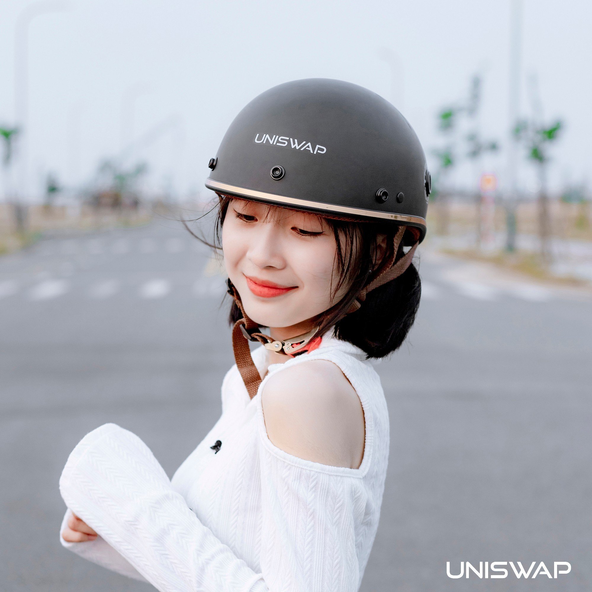 Nón bảo hiểm nửa đầu UNISWAP nhiều màu tặng kèm lưỡi trai và túi đựng nón, nón bảo hiểm nam, nón bảo hiểm nữ, mũ bảo hiểm nam nữ