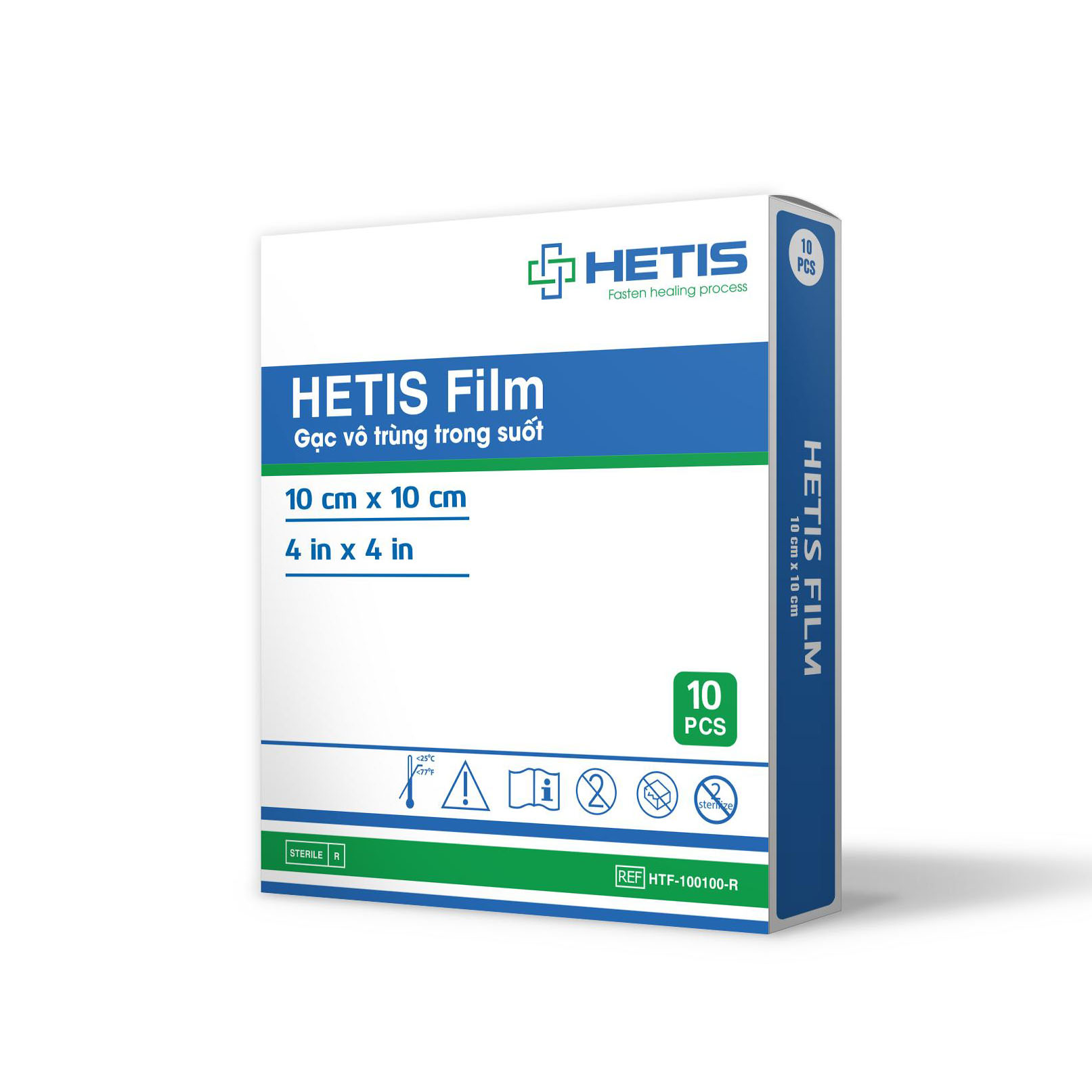 Size 10x10cm Gạc vô trùng trong suốt HETIS Film chống nước, giúp nhanh lành vết thương, bảo vệ vết thương - Miếng dán vết thương vô khuẩn, gạc film vô khuẩn