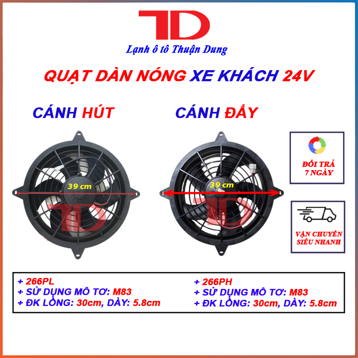 Quạt Dàn Nóng Xe Khách 39Cm, Quạt Dàn Nóng Xe Khách, Quạt Dàn Nóng Xe Khách Mới Cánh Hút Jkh266Pl-24V - Vật Tư Điện Lạnh Ô Tô Thuận Dung