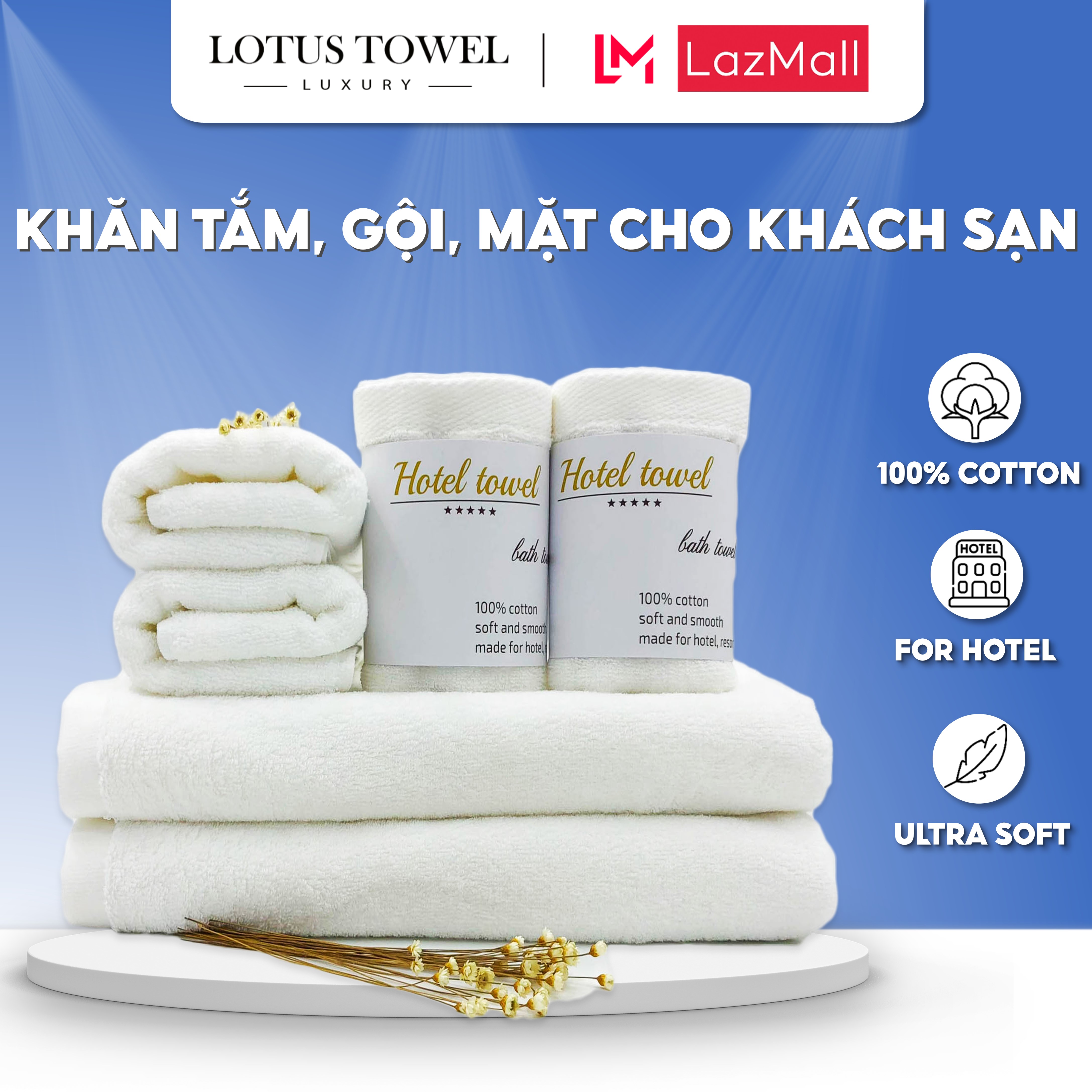 Khăn tắm, gội, khăn lau mặt khách sạn lotus towel 100% cotton cao cấp mềm mịn thấm hút không ra màu