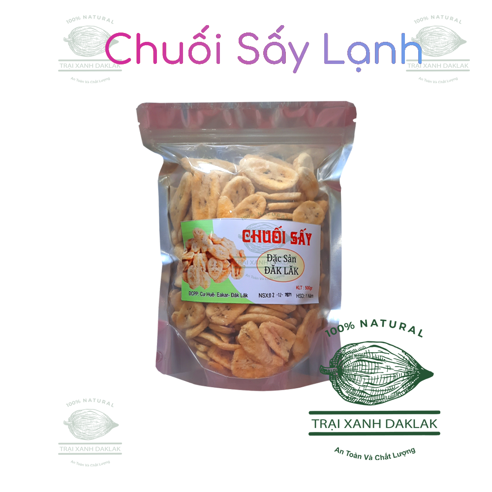 Chuối sấy lạnh không dầu, không mỡ, Không tẩm đường phù hợp với người ăn kiêng đóng gói 500g/250g