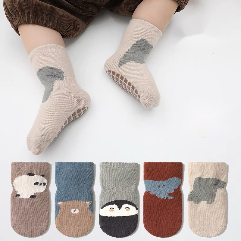 Set 5 Đôi Tất Trẻ Em Sơ Sinh Thú Cotton Chống Trơn Trượt Cho Bé Trai, Bé Gái Đi Cực Xinh SS17