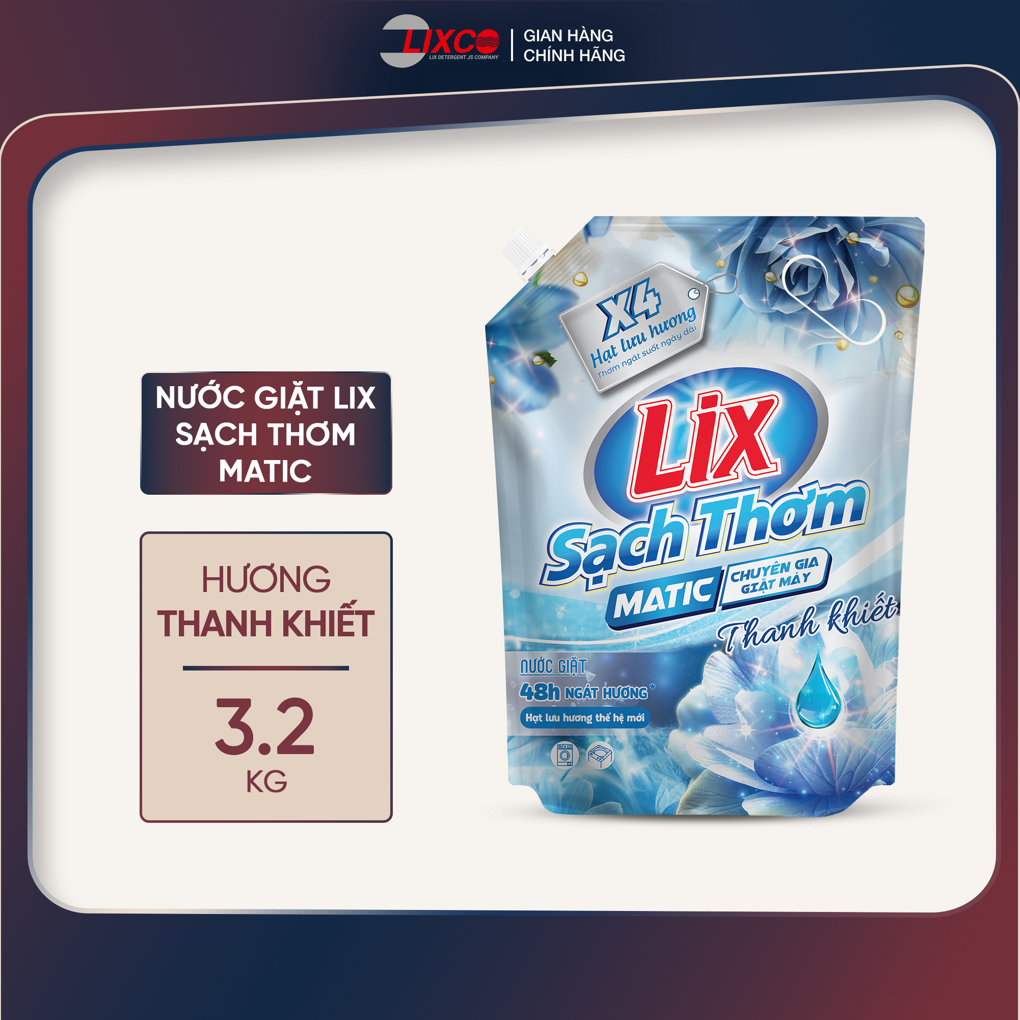 Nước giặt quần áo siêu thơm Lix sạch thơm hương thanh khiết giặt sạch nhanh vết bẩn