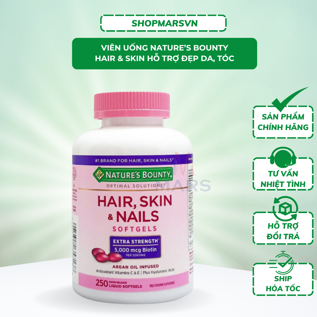 Viên uống Nature's Bounty Hair Skin &Nails 250 viên hỗ trợ đẹp da tóc móng