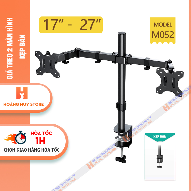 Giá Treo 2 Màn Hình M052 Cao Cấp 17 - 27 Inch / Tải Trọng 8Kg - Lắp Đặt Kẹp Bàn [ Rẻ Hơn NB F160 / NB H180 ]