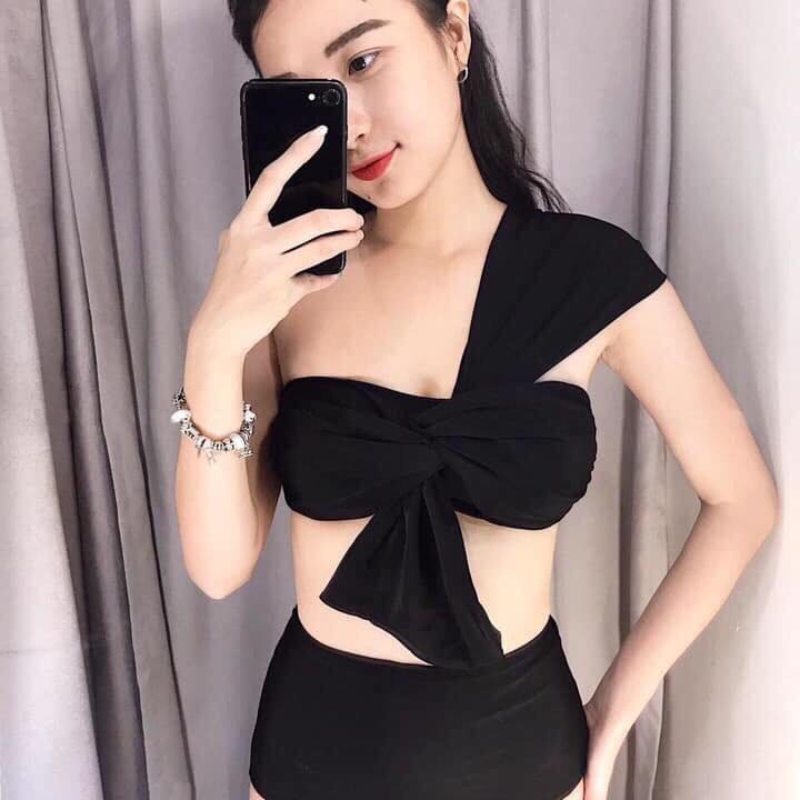Bikini đồ bơi đi biển hai mảnh nơ to áo nâng ngực quần nhúng cạp cao che bụng secxy oderi ag05