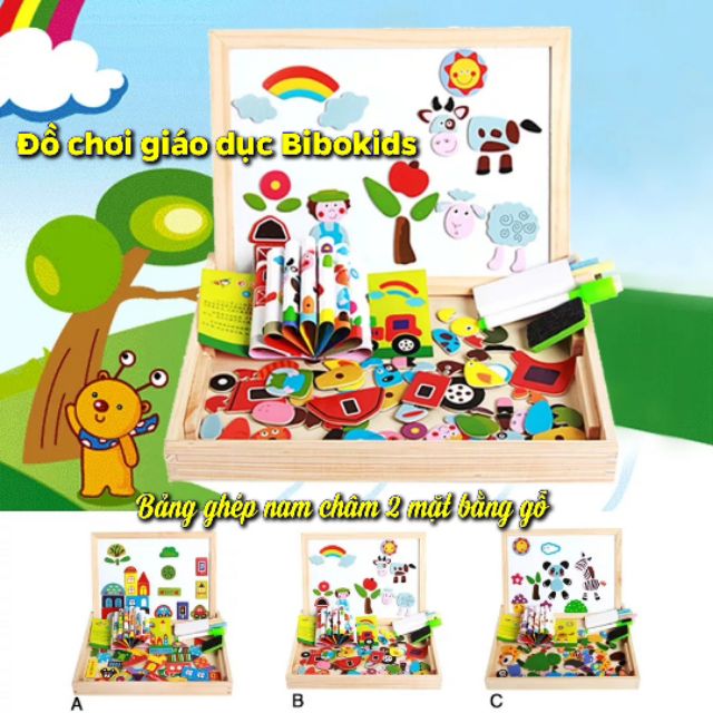 Đồ chơi ghép hình nam châm 2 mặt bằng gỗ cho bé
