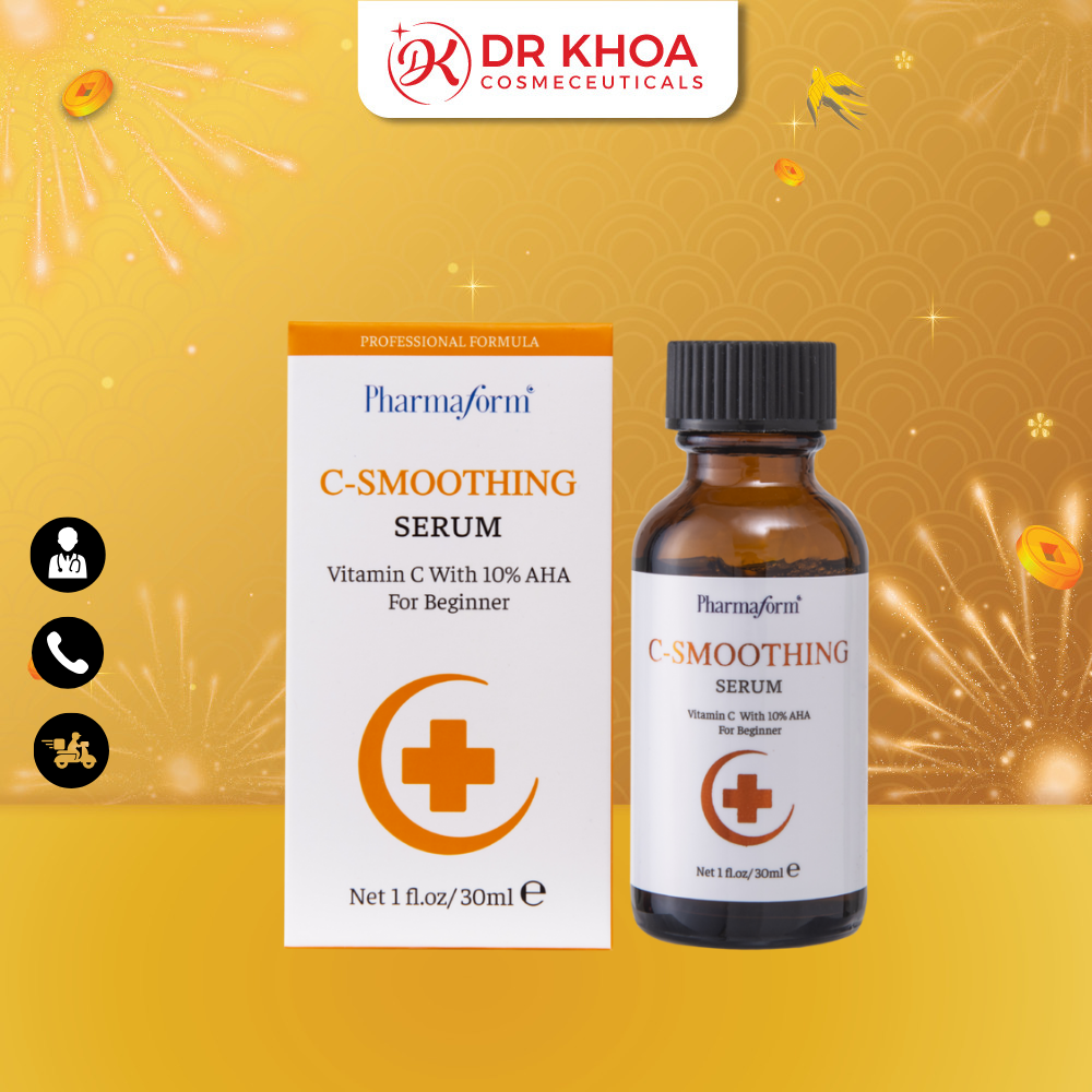 Tinh chất Làm Đều màu da và giảm nếp nhăn Pharmaform C Smoothing Serum Chứa 10%AHA và Vitamin C 30ml