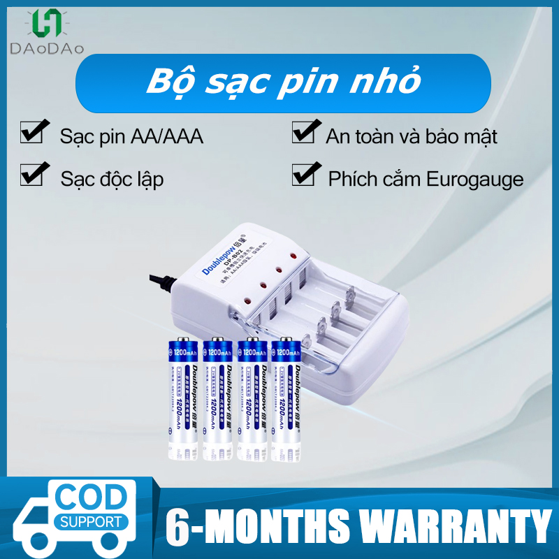 Bộ sạc pin aa/aaa db02 pin aa 1200mah doublepow, pin sạc micro không dây