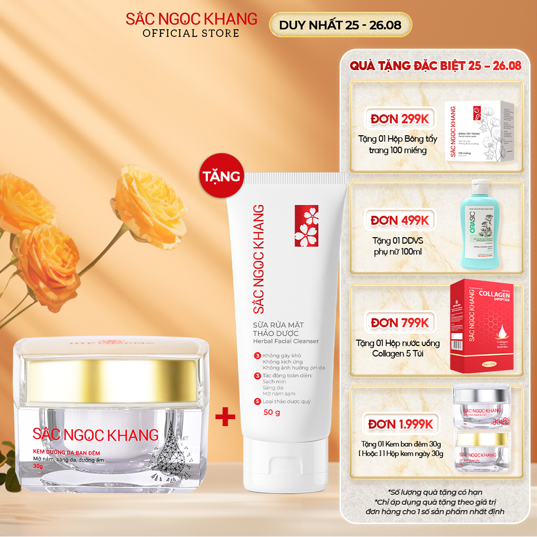 Kem dưỡng da ban đêm Sắc Ngọc Khang 30g dưỡng da trắng sáng mịn màng đồng thời làm mờ sạm nám, tàn nhang, ngăn ngừa lão hóa