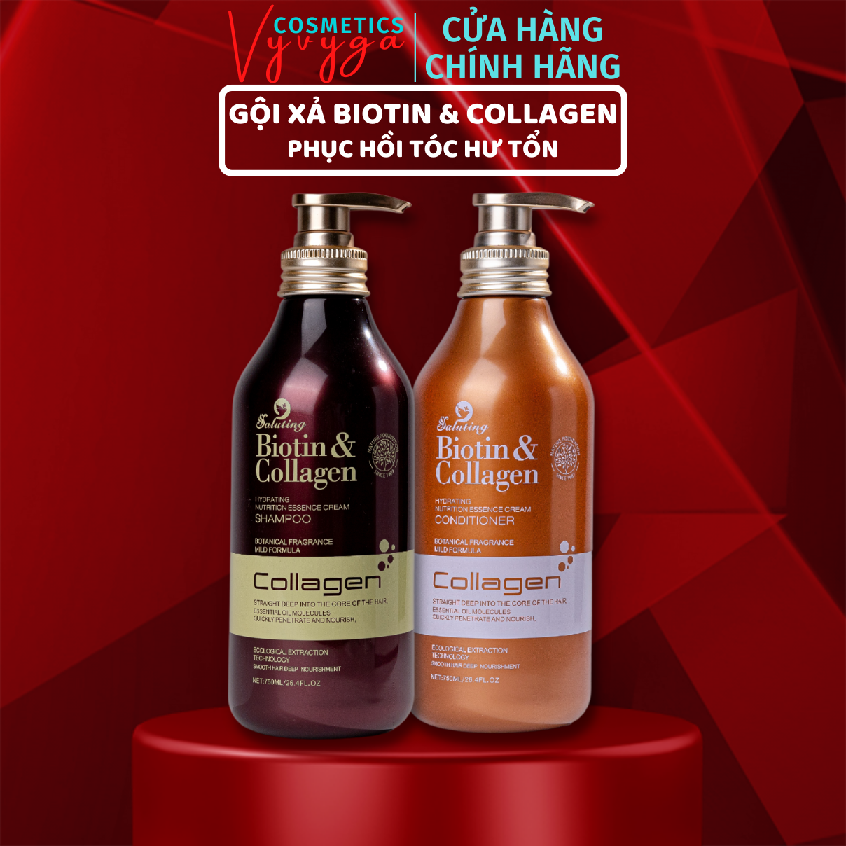Dầu gội dầu xả biotin collagen saluting 750ml x2 chăm sóc tóc siêu phục hồi tóc hư tổn. dầu cặp biotin nâu gx31