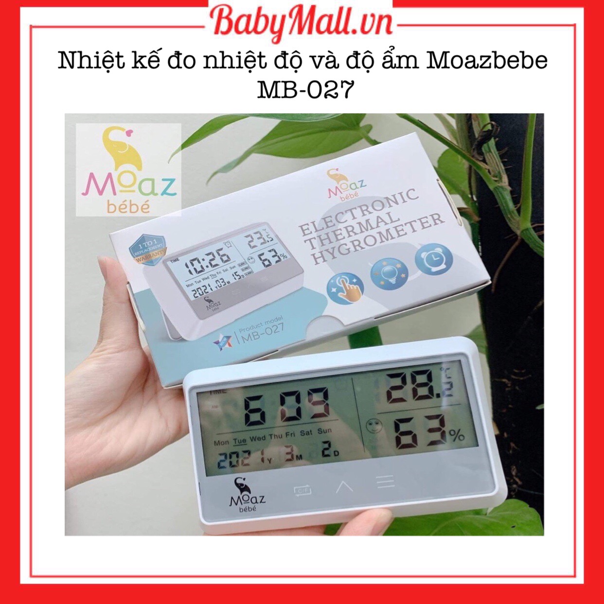 Nhiệt kế đo nhiệt độ và độ ẩm Moazbebe - MB027 Babymall.vn