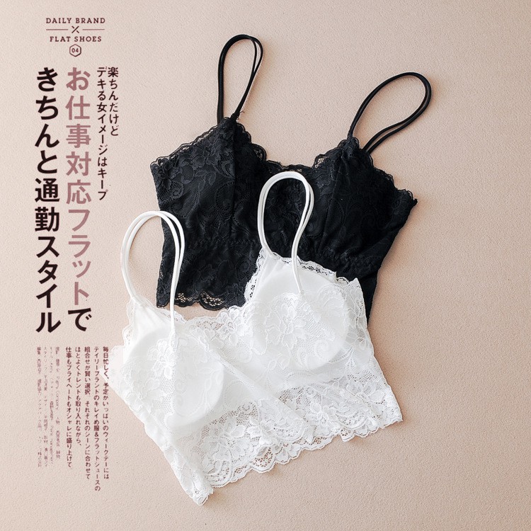 Plb02 Bra Top Ren Dây Đôi / Bra Croptop Có Mút Mỏng Vân Hoa - Lace Bralette Tank Top