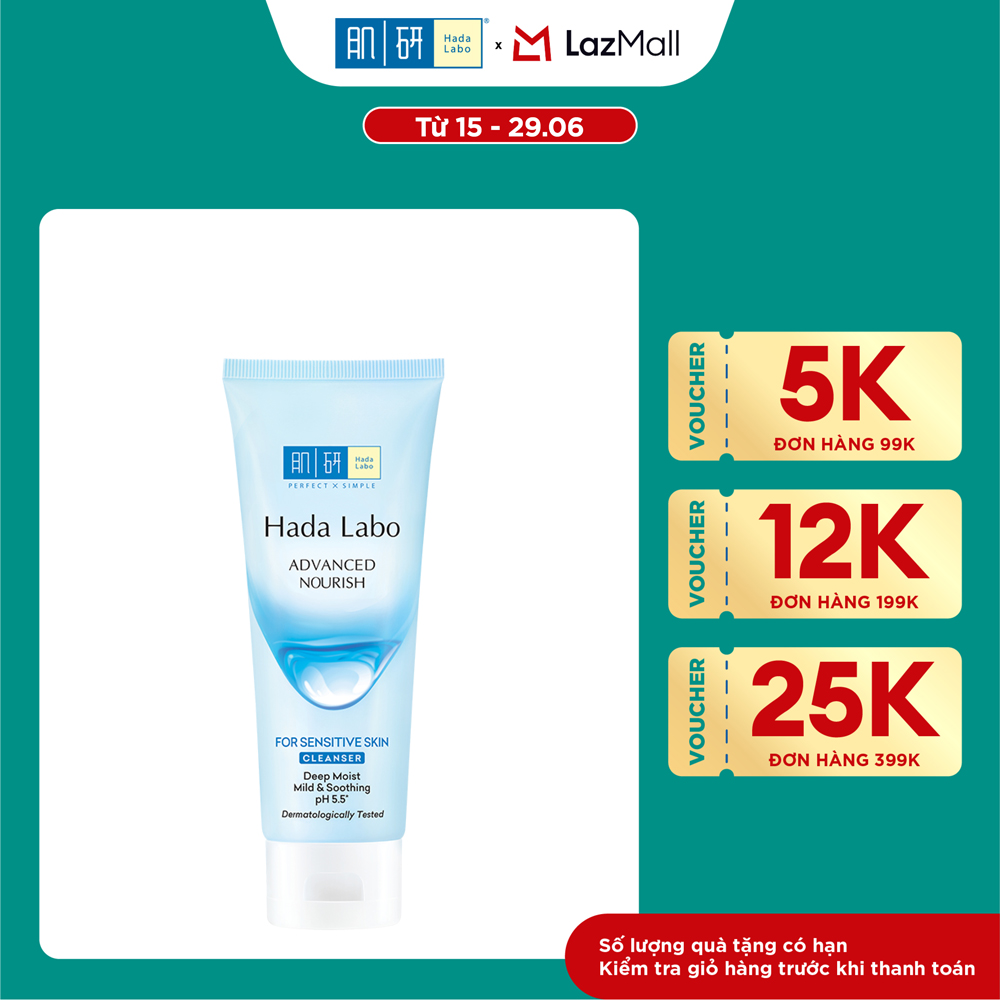 Sữa rửa mặt dưỡng ẩm dạng gel cho da nhạy cảm Hada Labo Advanced Nourish For Sensitive Skin Cleanser 80g