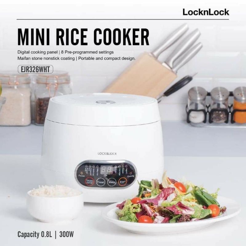 Nồi cơm điện điện tử mini chính hãng lock&lock 0.8l ejr326 màu trắng công suất 300w