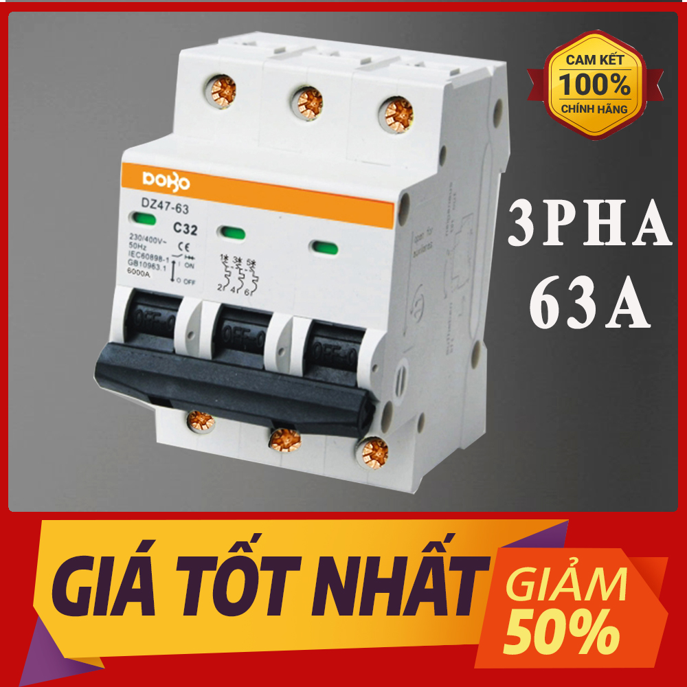 [HÀNG CHÍNH HÃNG] Cầu Dao Tự Động 3 Pha  380V 63A MCB DOBO KOREA siêu nhạy - 4.5kA (Aptomat chống chập - quá tải) - Bảo hành 12 tháng - Hàng Tốt