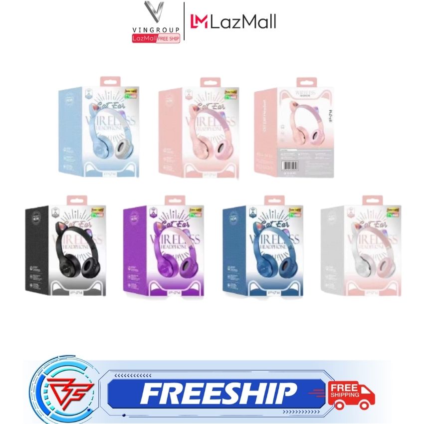 Tai Nghe Mèo Chụp Tai Bluetooth, Headphone Tai Mèo HP000047 Có Mic, Âm Bass Chuẩn, Dung Lượng Pin Khủng Nhiều Màu 400mA