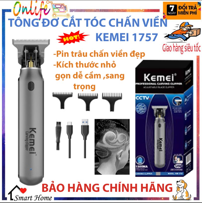 (ĐANG SALE-50%)Tông đơ chấn viền chính hãng,CHẮN VIỀN PIN trâu sạc nhanh KEMEI KM-1757 Lưỡi thép không gỉ, không làm tổn thương da đầu, động cơ mạnh mẽ, thích hợp cho tất cả các loại tóc cắt tỉa.