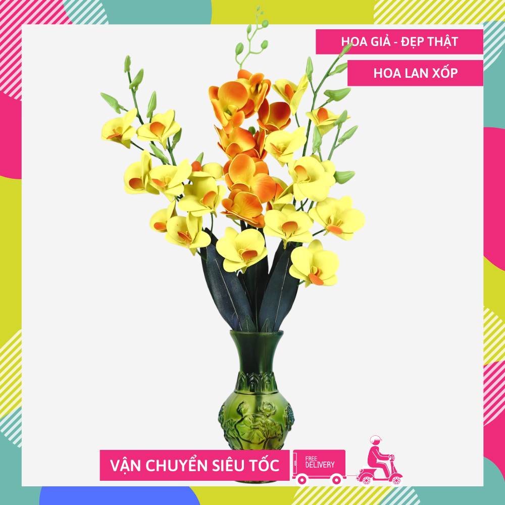 Hoa lan giả nhiều màu sắc cắm bình hoa trang trí decor hoa giả, cành hoa lan giả đặt bàn thờ đẹp - Dài 60cm