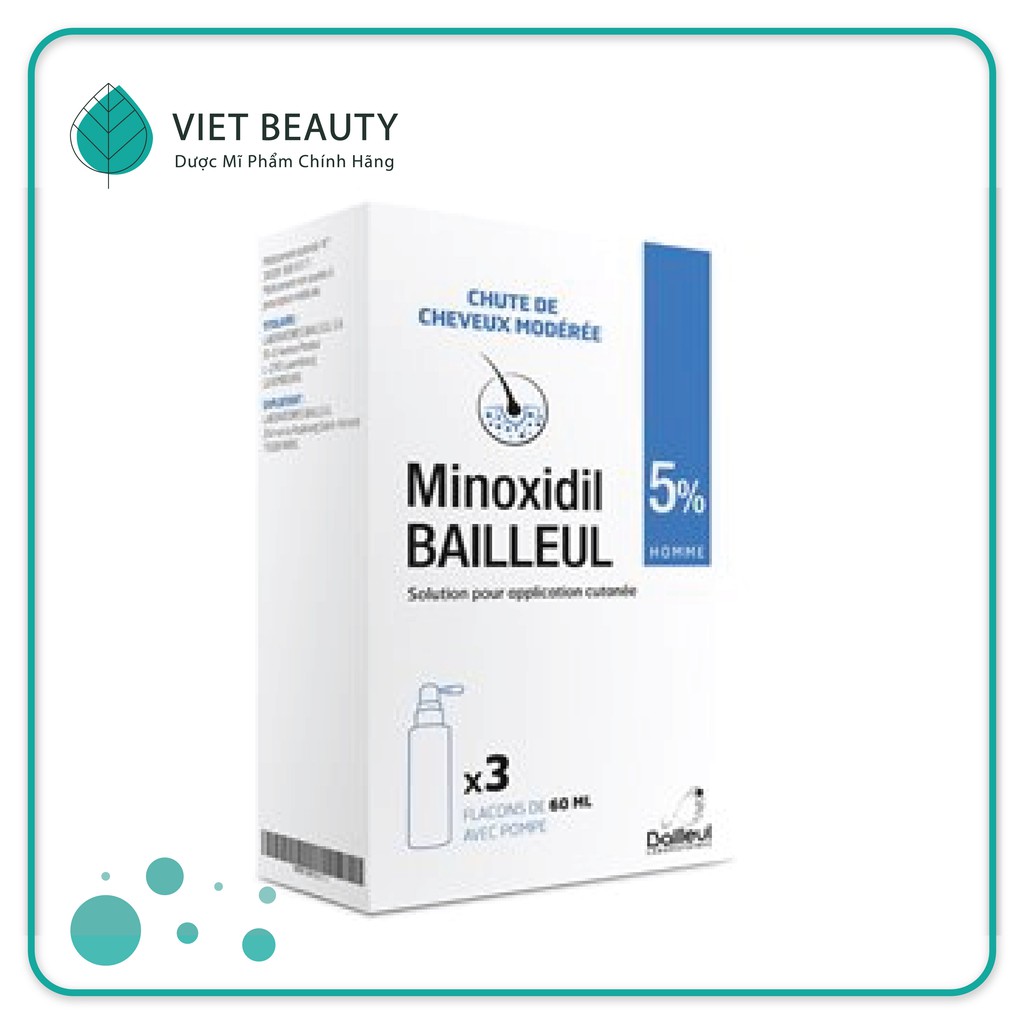 Xịt mọc tóc, ngăn rụng tóc Minoxidil Bailleul 5% - Hộp 3 lọ 60ml