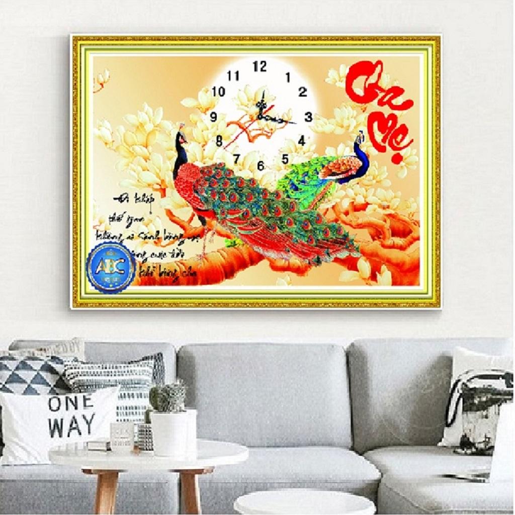 Tranh đính đá đồng hồ cha mẹ - tranh chưa đính