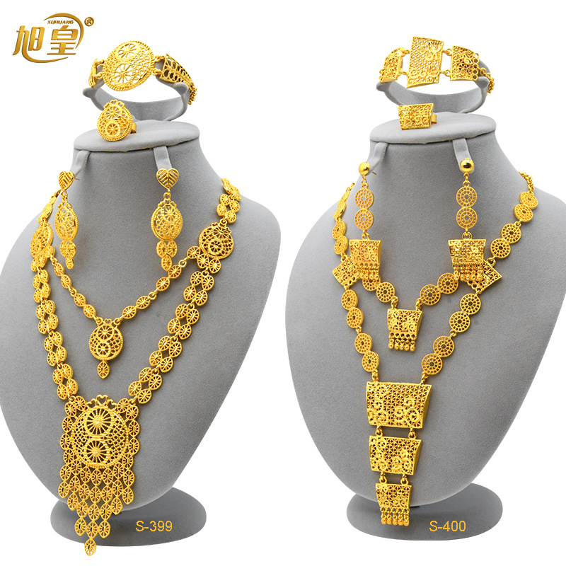 24k bộ mạ vàng dubai saudi trang sức cô dâu vòng cổ cưới bông tai nhẫn vòng tay bốn món đồ trang sức