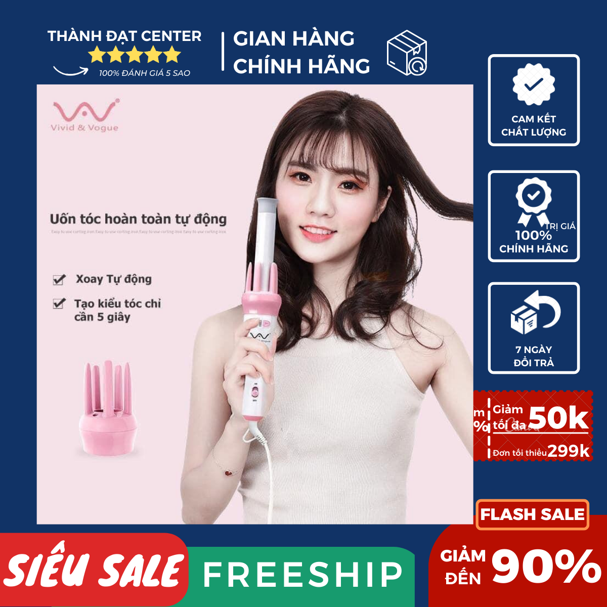 Máy uốn tóc tự động Máy uốn tóc xoăn tự động chất liệu gốm sứ đường kính uốn 28mm máy uốn tóc