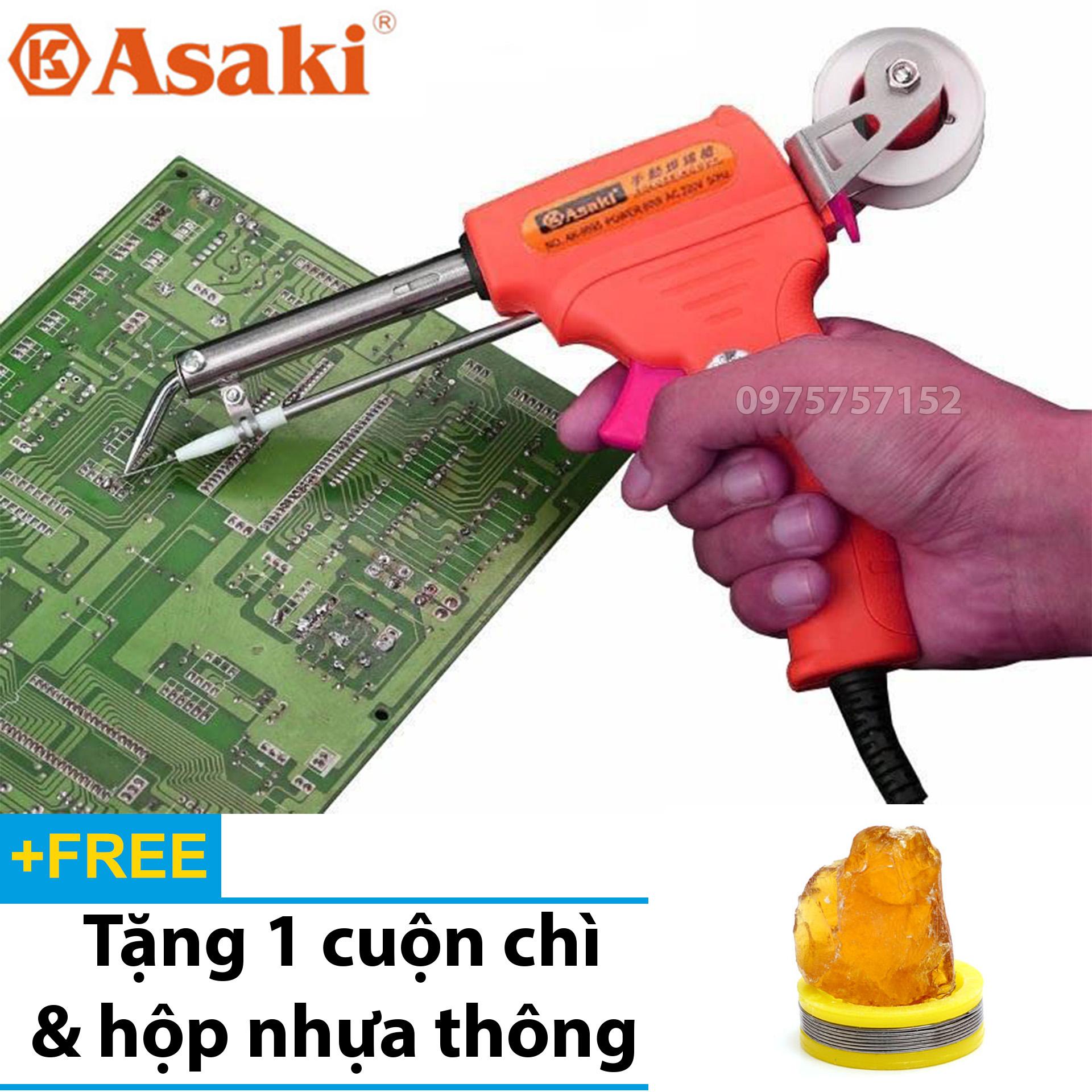 Mỏ hàn điện tử tự động đẩy thiếc Asaki AK-9095 60W - Nóng nhanh, mối hàn đẹp - Tặng thiếc & nhựa thông