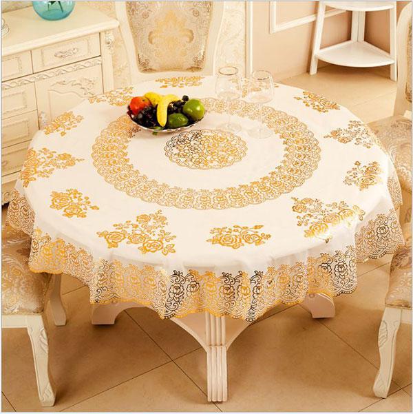 [HCM]Khăn Trải Bàn Tròn Nhũ Vàng 1m5 Chống Thấm Bẩn Sang Trọng/Chất liệu: nhựa PVC chống thấm bẩn  hoa văn trang trí được in nổi 3 chiều.