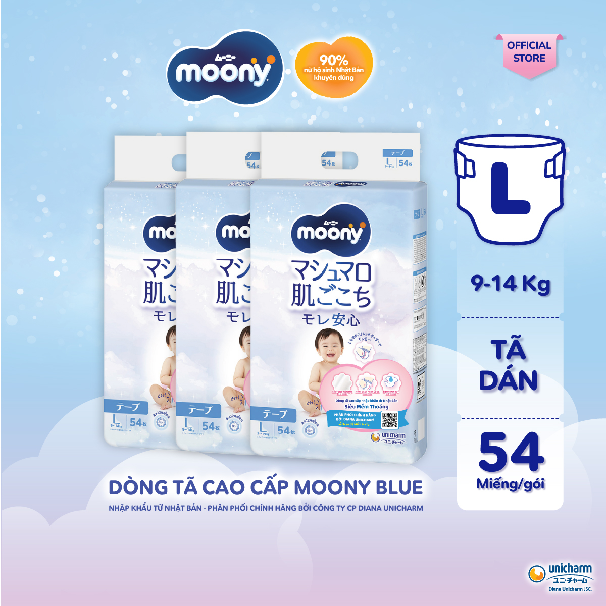 [Chỉ 20h 04-07.05] Combo 3 Tã dán Moony L54