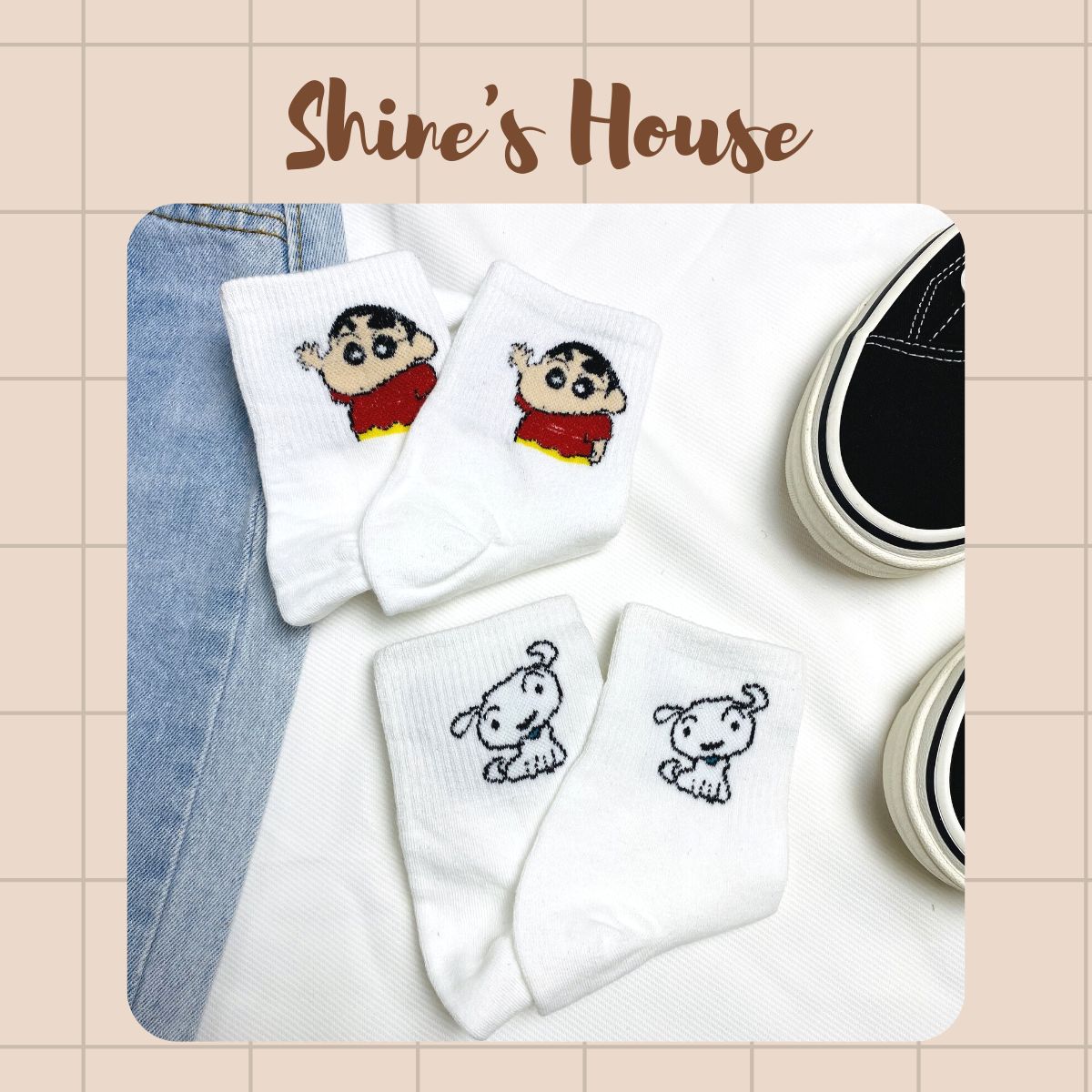 Tất cao cổ, vớ cao cổ nhà Shin, chất liệu cotton thoáng mát