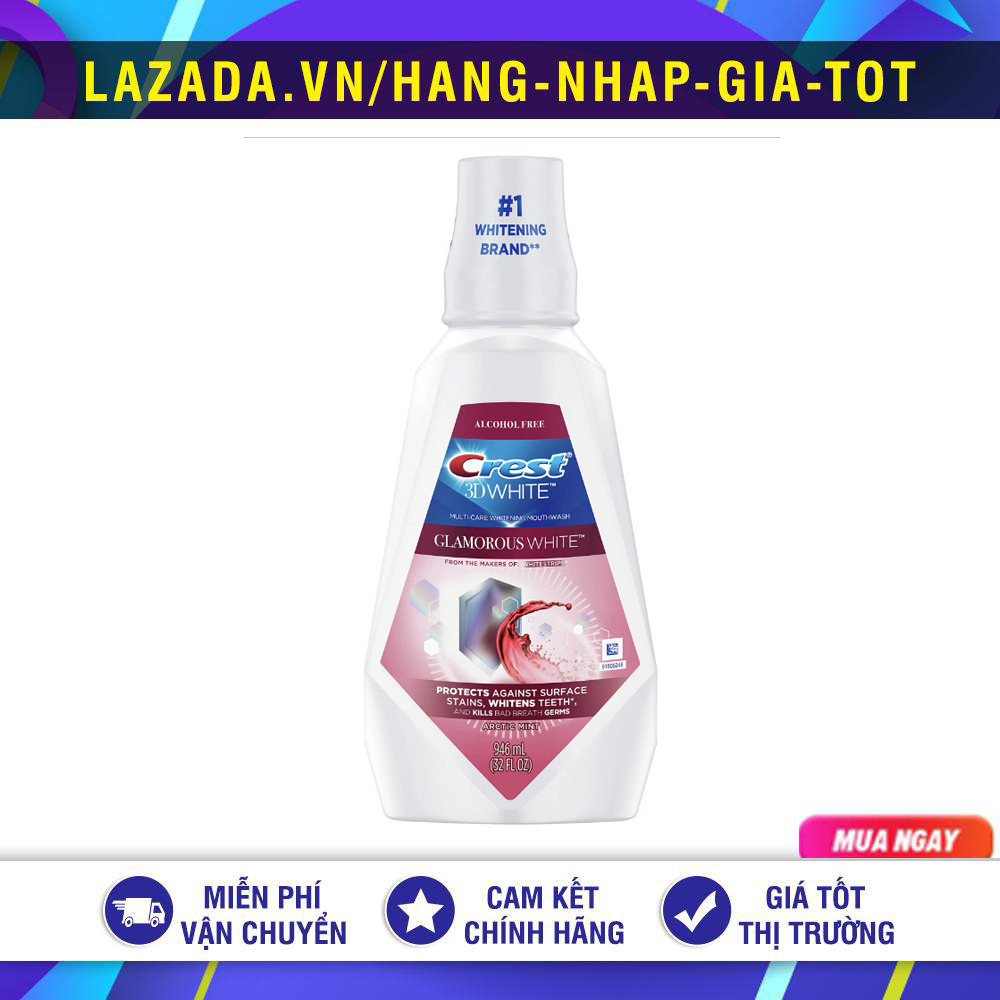 Nước súc miệng crest 3d white glamorous white 946ml mỹ