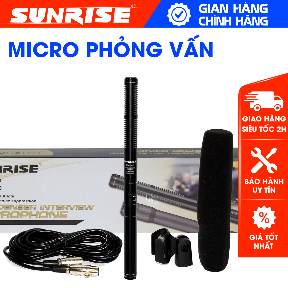 Micro hội nghị phỏng vấn chính hãng Sunrise SM-2800, Mic thu âm phỏng vấn, bắt âm thanh độ chính xác cao lọc âm tốt
