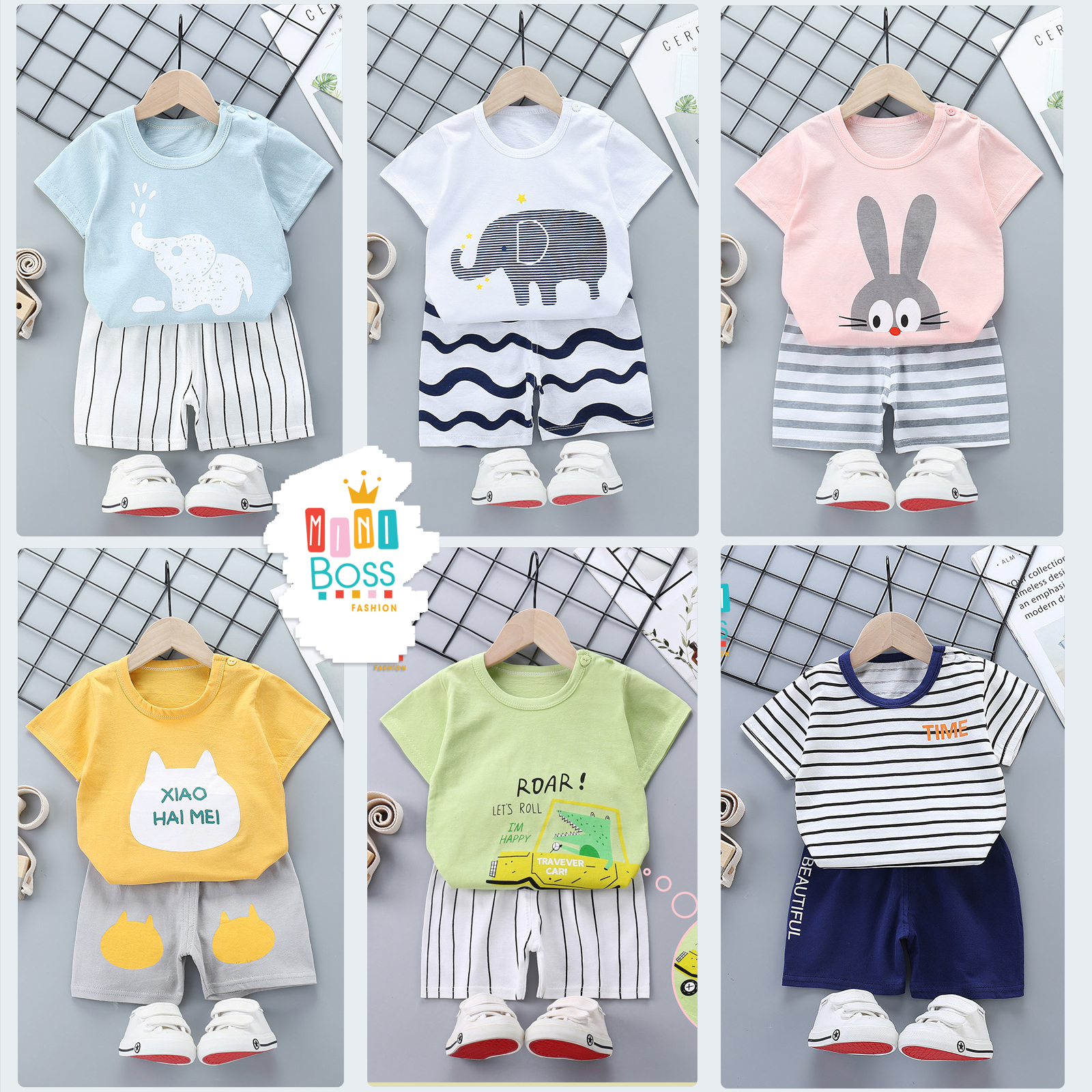 Bộ quần áo trẻ em ngắn tay cho bé trai bé gái 10-23kg cotton Quảng Châu | Bộ mặc nhà cho bé