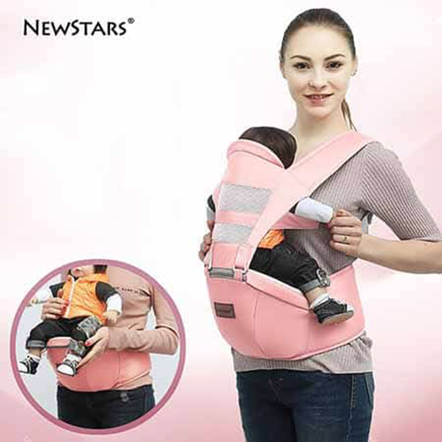 [CAM KẾT CHẤT LƯỢNG] Đai địu em bé thương hiệu Newstar cao cấp có bệ (ghế) ngồi thiết kế đạt chuẩn dáng ngồi cho con và có khoang để đồ tiện dụng, điệu trẻ em cao cấp