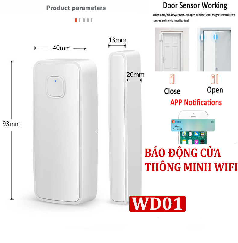 Chuông chống trộm gắn cửa thông minh warning wd01, kết nối wifi báo về điện thoại qua áp tuya, chuông gắn cửa cảm biến, thiết bị chống trộm cảm biến, chuông cửa báo khách, báo động cửa thông minh wifi trong nhà bảo vệ tài sản