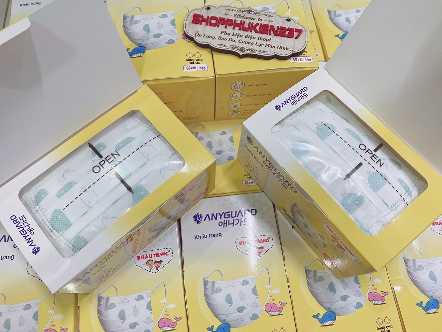 Khẩu trang cho bé 3 lớp anyguard cho bé hộp 50 cái