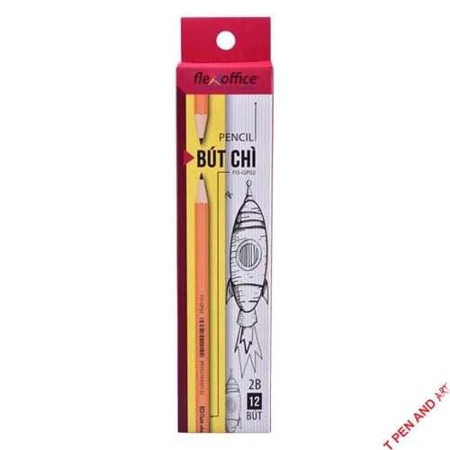 2 cây bút chì gỗ - bút chì chuốt flexoffice 2b fo gp02 - bút chì đậm, khó gãy, màu vàng