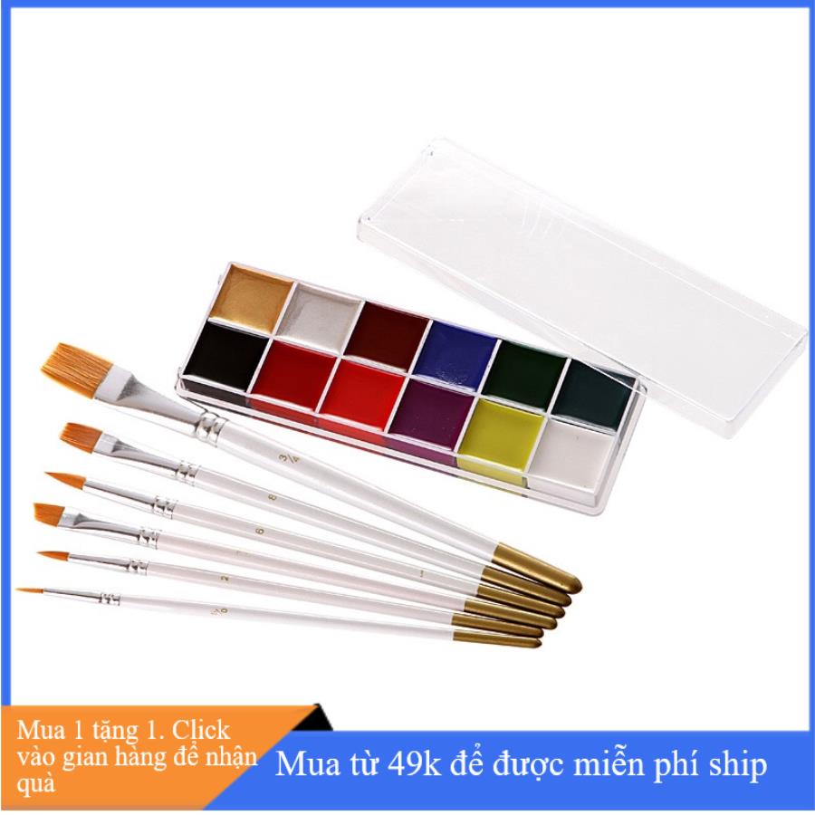 Bảng mầu sơn dầu vẽ mặt 12 mầu tặng 5 cây cọ vẽ