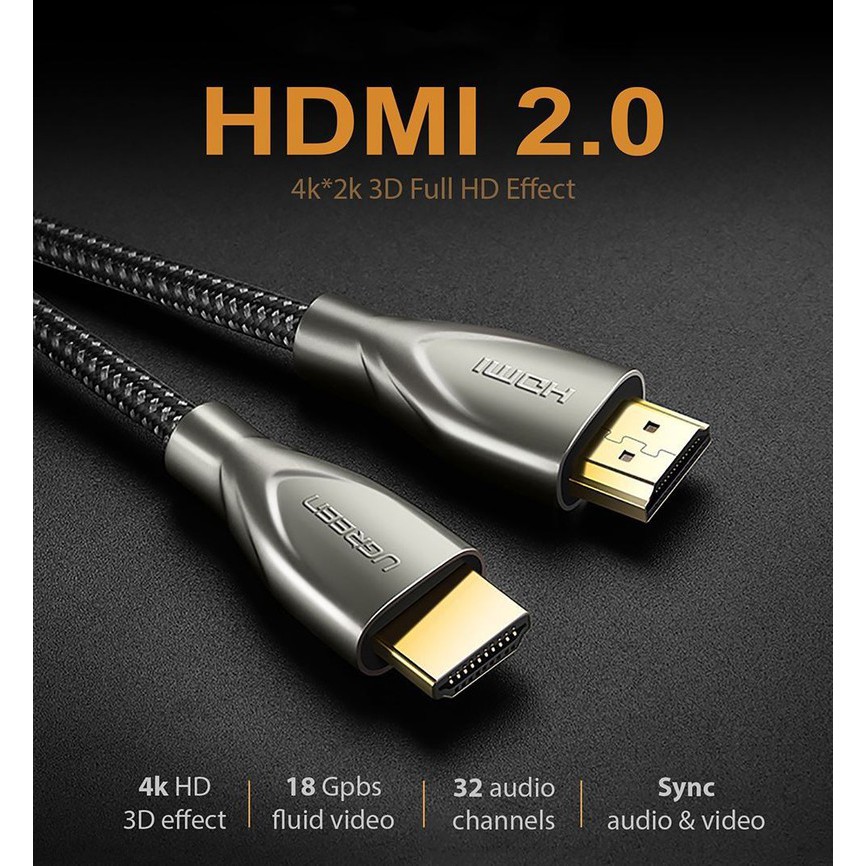 Cáp hdmi 2.0 dài 1m sợi carbon cao cấp ugreen 50106