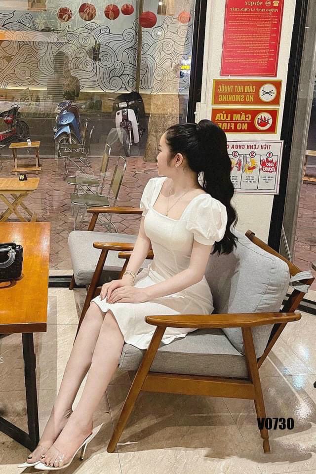 Đầm lụa tiểu thư tay phồng có mút thanh lịch