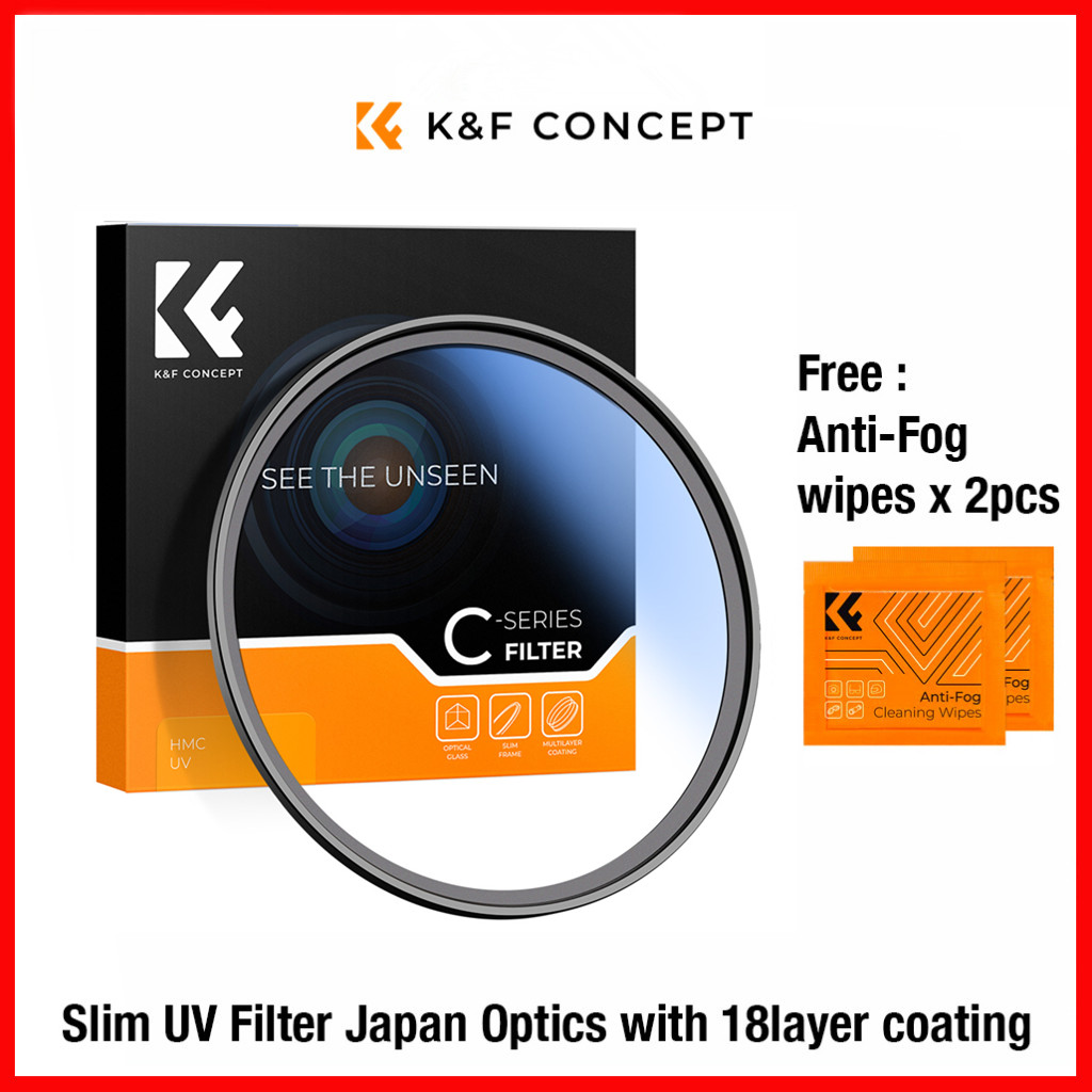 K&F Concept 37/40.5/43/46/49/52/55/58/62/67/72/77/82mm UV Filter Lens MC Ultra Slim Optics with Multi Coated Protection with Cleaning Cloth