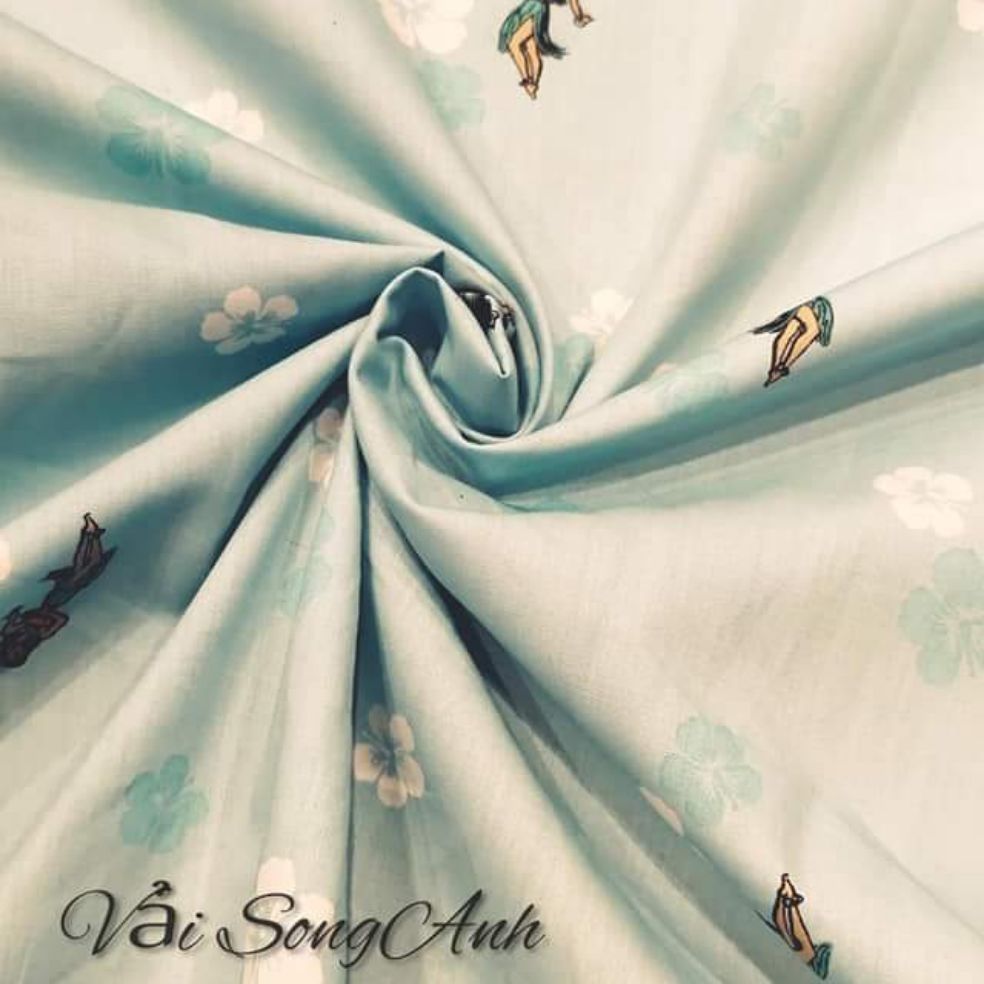 Vải thô kate họa tiết màu xanh ngọc