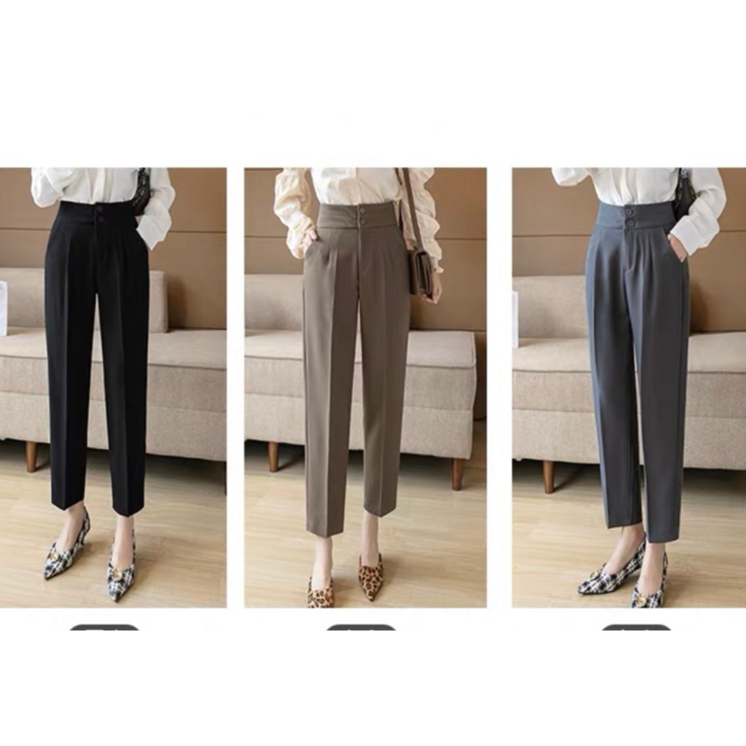 Quần baggi cạp cao khóa 2 khuy trước