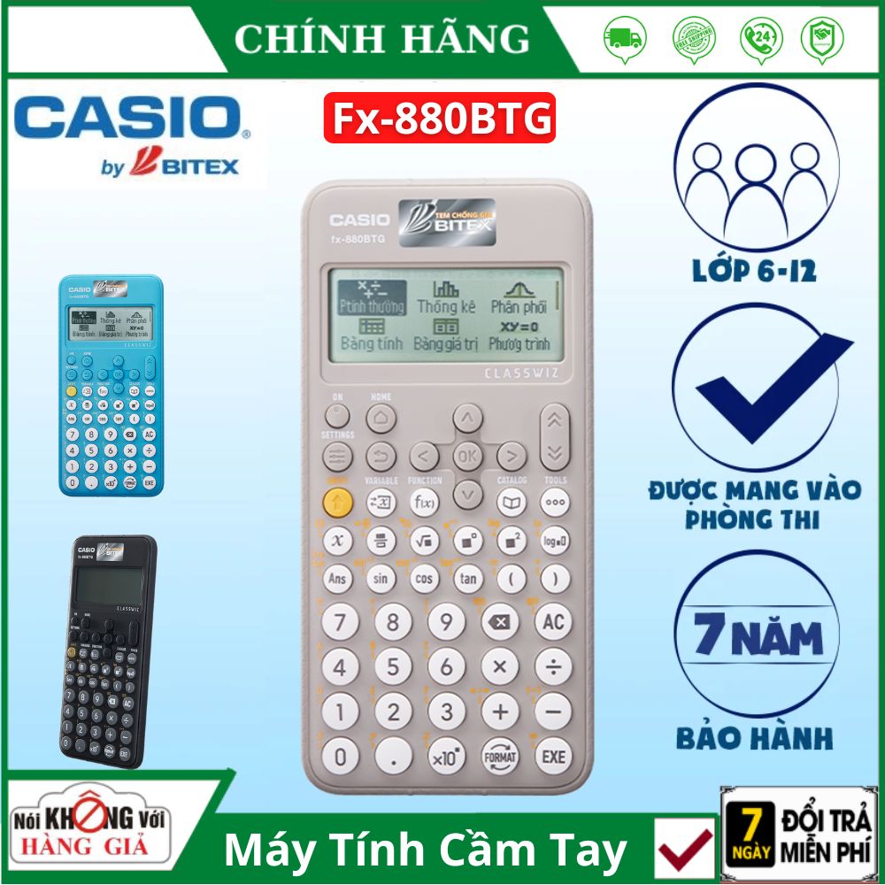 Máy tính Casio FX 880 BTG bản 2022 chính hãng Fx-880btg 3 màu xanh đen hồng cho học sinh cấp 2 cấp 3 có hỗ trợ tiếng việt được mang vào phòng thi bảo hành 7 năm