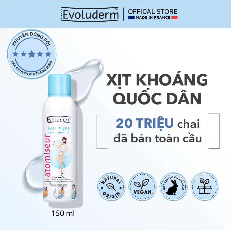 Xịt Khoáng Cấp Ẩm Làm Dịu Da Evoluderm Atomiseur Eau Pure 150ml - Chính hãng Pháp
