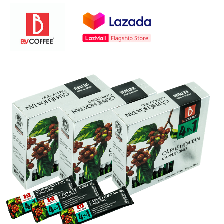 Combo 3 hộp cà phê hòa tan 4 in 1 cappuccino b&v coffee - hộp 15 gói x 20g - hương vị chuẩn gu italian