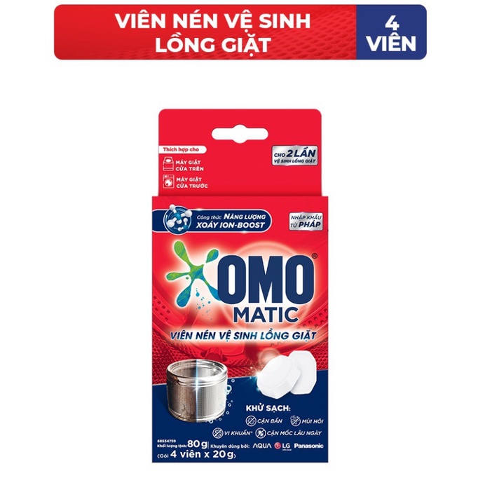 Viên vệ sinh lồng máy giặt omo matic hộp 4 viên x 20g